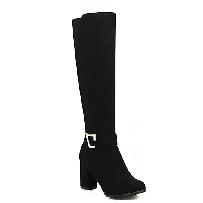 Bottes Respirées en Daim de Vache à Talons Optiques, Longueur au Genou avec Structure en Métal, Cuir