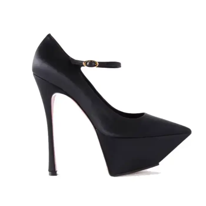 Escarpins à talon épais en cuir verni avec bride à boucle, sexy, à bout pointu, talon aiguille, coul