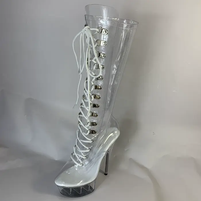 Chaussures à Talons Hauts Transparents pour Femme, Bottes Hautes Sexy, Très Populaire, 15 cm, 6 Pouc