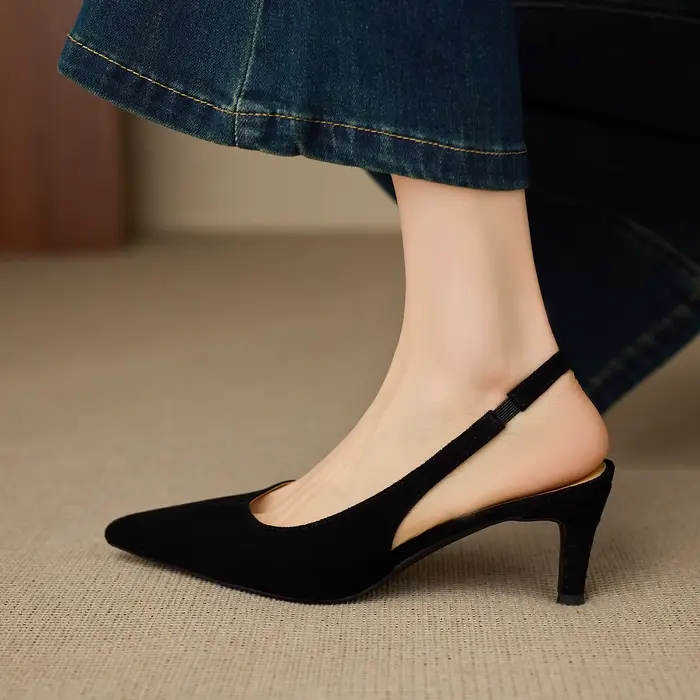 Sandales à talons aiguilles sexy pour femmes 2026 en cuir suédé véritable, bout pointu, orange, roug