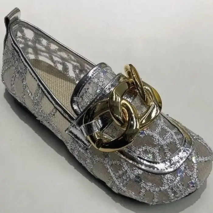 Chaussures plates d'été en maille à paillettes et bout rond pour femmes, chaussures plates à la mode