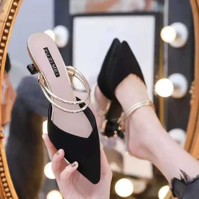 Avec talon chaussures à bout pointu Mules vertes été 2025 pantoufles pour femmes et dames sandales d
