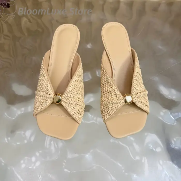 Mules tissées en raphia torsadé pour femme