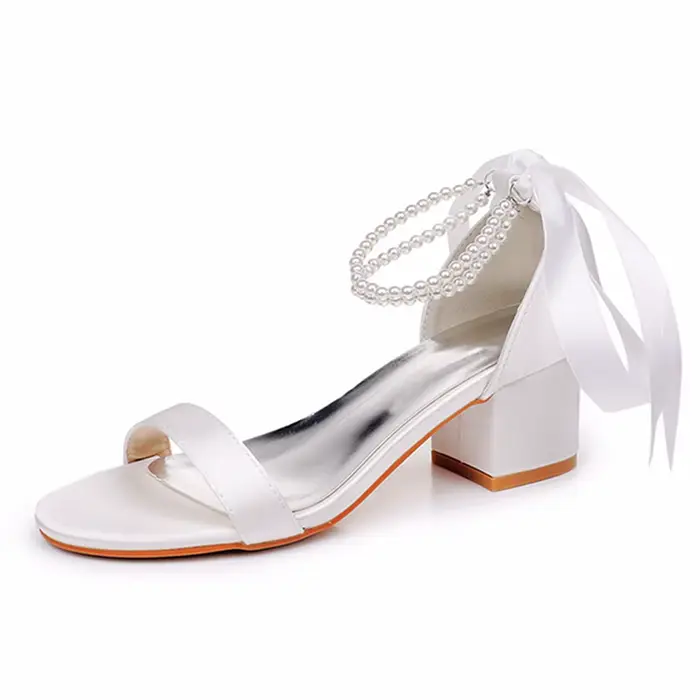 Sandales à talon carré de 5 cm en soie avec bride à boucle, bout ouvert, classiques et sexy, pour fe